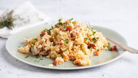 Spaanse rijst met kip en chouriço